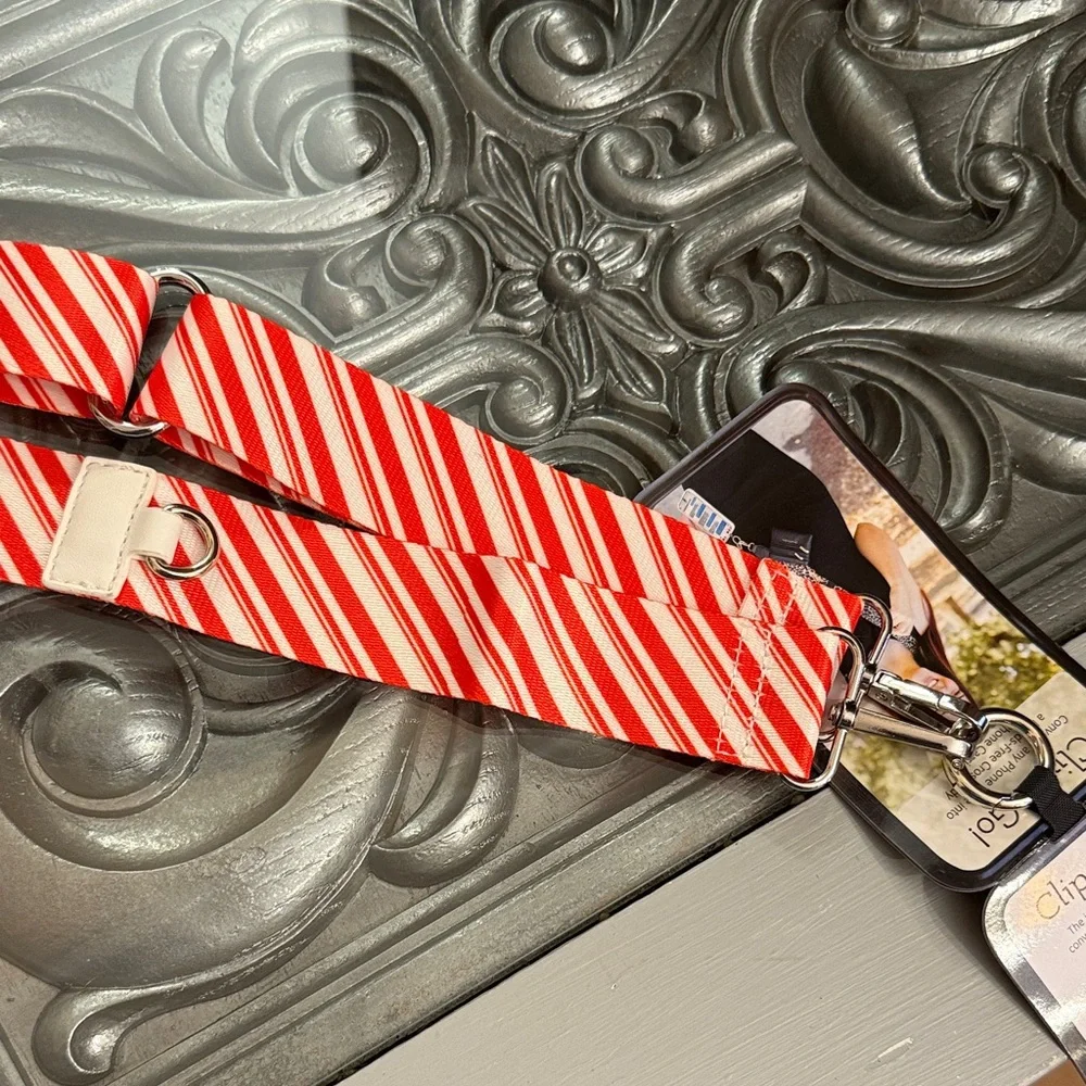 Clip & Go Crossbody Phone Strap Striped Red and White Candy Cane Christmas